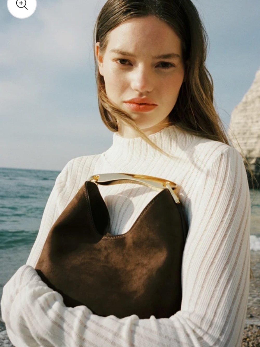 Elleme Small Boomerang Suede Bag Brown with Gold Tone Handle
